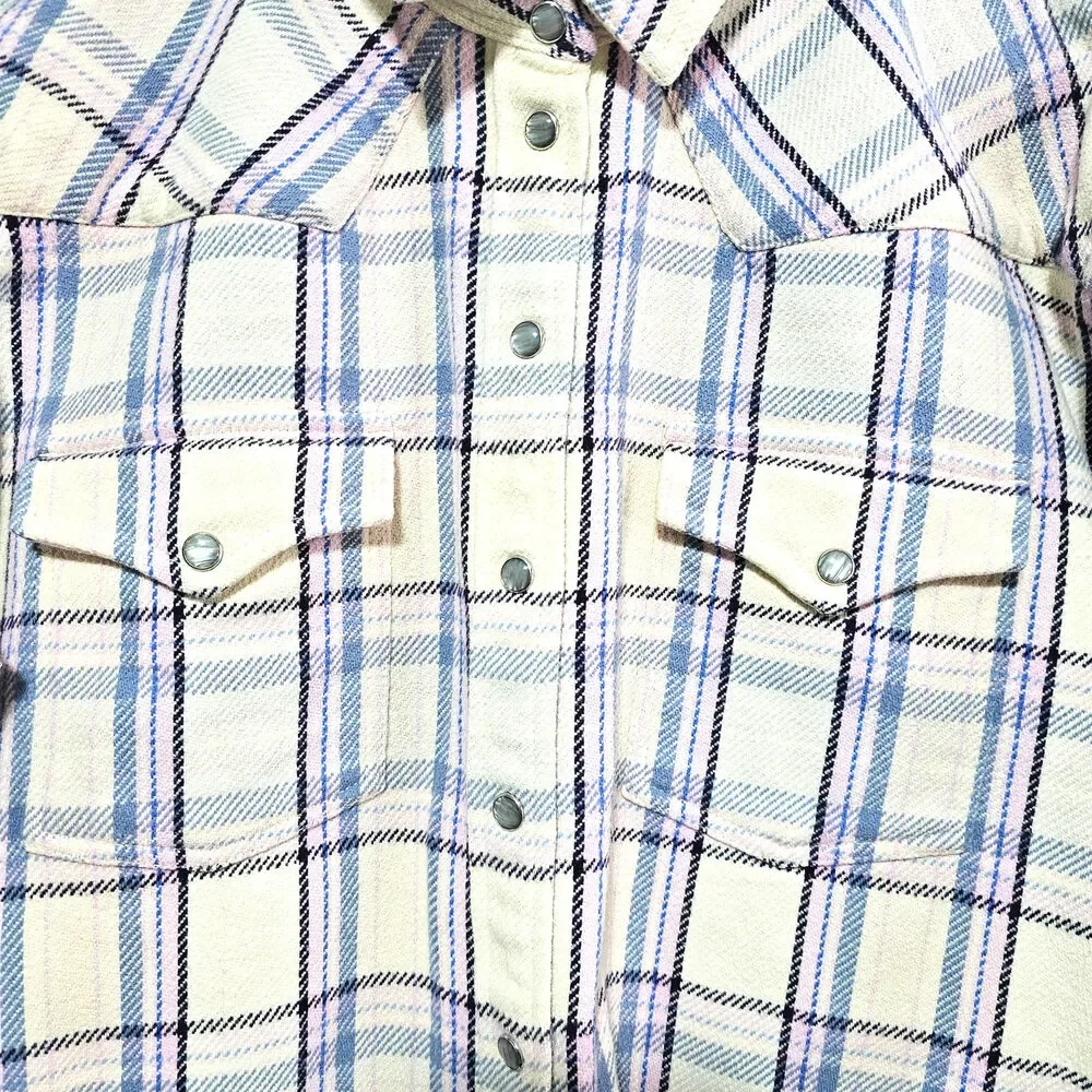 J.Crew Relaxed-Fit Flannel Button-Up Shacket Womens Size 8(L) Pearl Snap Cotton